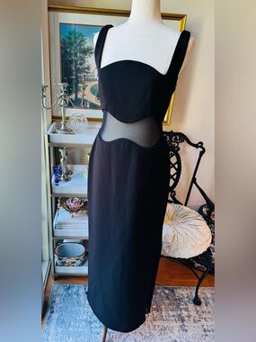 MISHA Damita Bonded Crepe Maxi  Dress Black and  Sheer-Waist